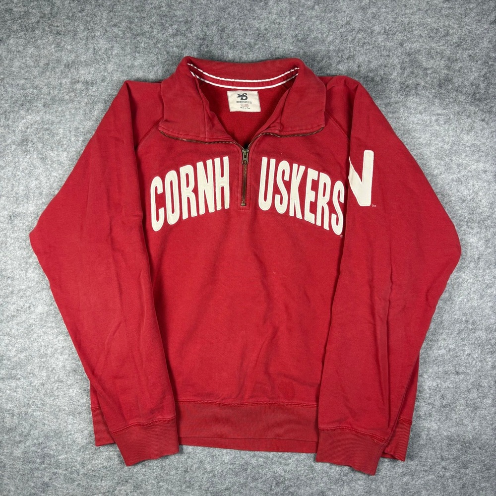 Banner Supply Co Nebraska Cornhuskers Quarter Zip Sweatshirt Red Mens XXL Raglan - Picture 1 of 7